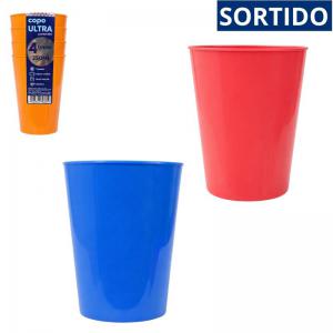 Copo Plástico Liso 250Ml Cores Sortidas Kit com 4 Unidades