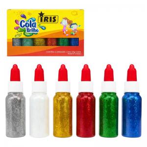 Cola Colorida com Glitter Iris Kit 6 Cores 25G Cada Artesanato Escolar