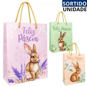 Sacola Presente Páscoa Decorada 31X24X12Cm, Embalagem Festiva