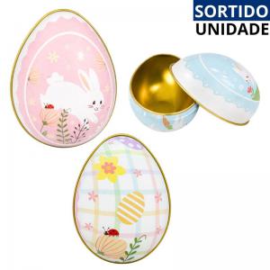 Ovo de Páscoa Decorativo em Metal com Compartimento Duplo 6,6X4,7X5,1Cm