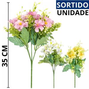 Buquê Mini Flores Sortidas com Complementos 35Cm Decoração e Presente
