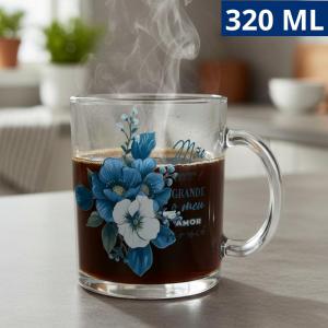 Caneca de Vidro Decorada Transparente 320Ml Presente para Mãe