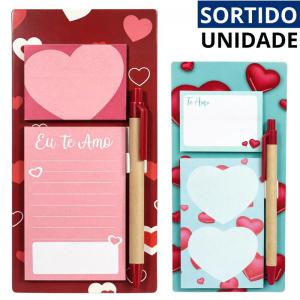 Kit Bloco de Recado Post-It Autoadesivo com Caneta 7X11Cm e 5X7Cm 80 Folhas