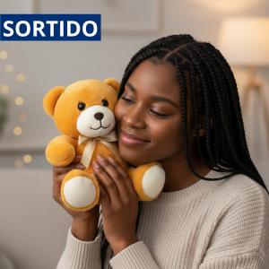 Urso de Pelúcia 18Cm com Laço Sortido, Presente Fofo e Decorativo