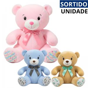Urso de Pelúcia com Laço 30Cm Decoração Fofo Presente Infantil
