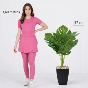 Planta Costela de Adão Artificial com Vaso Plástico 87Cm Decoração Moderna