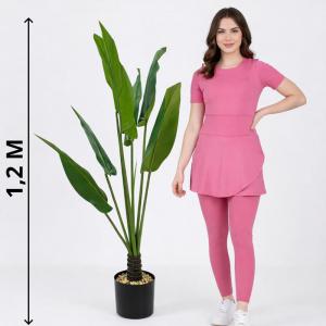 Planta Estrelícia Artificial com Vaso Plástico Decorativo 120Cm