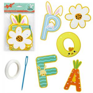 Varal Decorativo Páscoa com Coelhos Coloridos e Mensagem Feliz Páscoa - Kit com 12