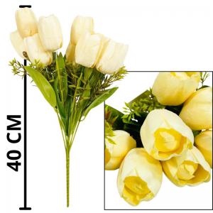 Buquê de Tulipas Creme com Folhagem 40Cm Decoração Delicada