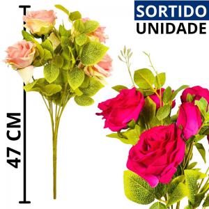 Buquê de Rosas Abertas Daiana Sortidas 47Cm Decoração Presente