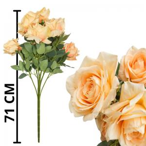 Buquê de Rosas Salmão Artificial 71Cm Decoração Romântica Elegante