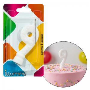 Vela de Aniversário Número 9 Branca com Glitter Decoração Festiva