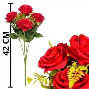Buquê de Rosas Abertas Vermelhas com Complementos Decorativos 42Cm