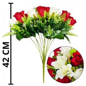 Buquê de Rosas Vermelhas e Brancas 42Cm Decoração Romântica Presente Luxo