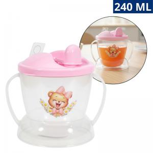 Copo Chuquinha Rosa com Tampa e Bico para Bebê 240Ml Duas Alças