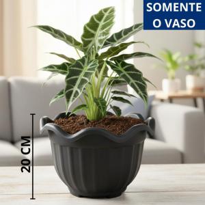 Vaso Plástico Preto Redondo 20X30Cm Decoração Moderna Flor Gd