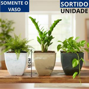 Vaso Plástico Quadrado Elegance Stone 15X15Cm Decorativo Sortido