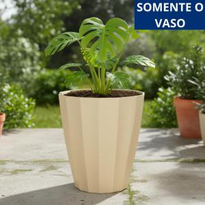 Vaso Plástico Redondo Coluna Cacau N1 Bege 29X25Cm Decoração Casa