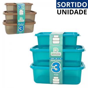 Conjunto de Potes Plásticos Retangulares 600Ml 1100Ml Kit com 3 Unidades