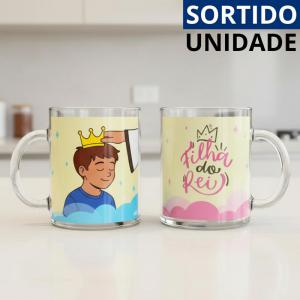 Caneca de Vidro 330Ml Filhos do Rei Frases Sortidas Presente Criativo