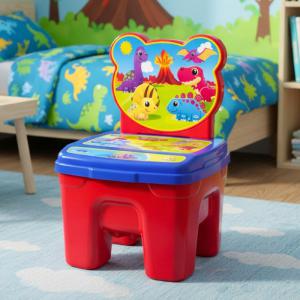 Cadeira Infantil Dinossauros com Compartimento Plástico 37X24X24Cm Colorida