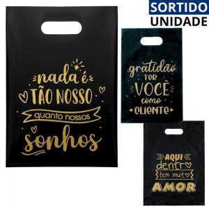 Sacola Plástica Boca de Palhaço Preta 25X35Cm com Frases Sortidas