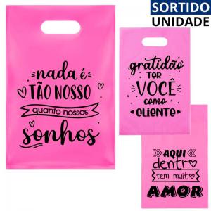 Sacola Plástica Boca de Palhaço Pink 20X30Cm com Frases Sortidas