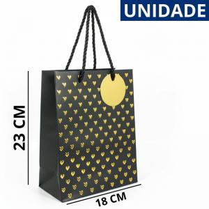 Sacola para Presente Decorada com Coração Preto 23X18X10Cm Ideal para Lembranças