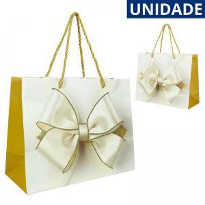 Sacola de Presente Branca Decorada com Laço 26X32X11Cm para Ocasiões Especiais