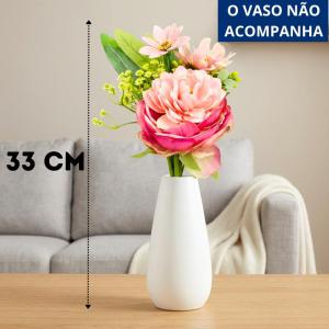 Buquê de Peônias com Margaridas 33Cm Decoração Floral Elegante