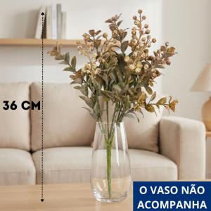 Pick Decorativo Folhagem com Frutinha Marrom Envelhecido 36Cm para Decoração