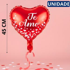 Balão Metalizado Coração Vermelho 45Cm com Frase Te Amo - Decoração Romântica