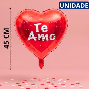 Balão Metalizado Coração Vermelho 45Cm com Frase "Te Amo" Decoração Romântica