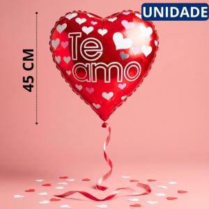 Balão Metalizado Coração Vermelho 45Cm Frase Te Amo Decoração Romântica