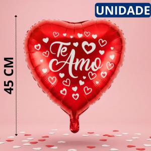 Balão Metalizado Vermelho Coração 45Cm Frase Te Amo Decoração Romântica
