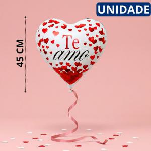 Balão Metalizado Coração Branco 45Cm Frase Te Amo Decoração Romântica