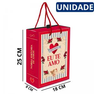 Caixa Presente Sacola Média História de Amor 25X18X8Cm Decoração Romântica