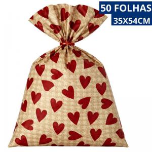 Saco Presente Metalizado Estampado Coração Soul 35X54 com 50 Unidades