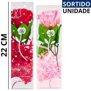 Botão de Rosa Artificial Decorativo 22Cm com Caixa Presente Sortido