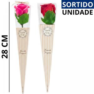 Botão de Rosa Artificial Unitário Caixa Decorativa 28Cm Sortida para Presente
