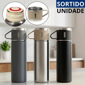 Garrafa Térmica Alumínio 500Ml com Caneca Tampa Squeeze Portátil Presente