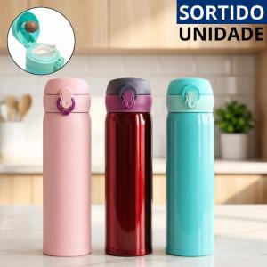 Garrafa Térmica Alumínio 450Ml Tampa Vira Caneca Cores Sortidas Presente