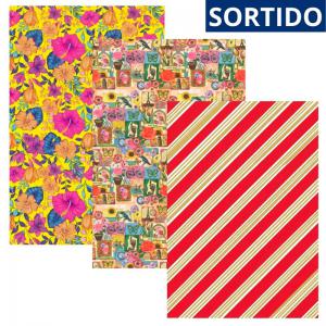Papel Presente Sortido 50X60 Cm 20 Folhas Estampas Variadas Festivas