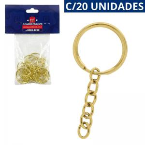 Kit 20 Argolas Douradas para Chaveiro com Corrente Metal Banhado