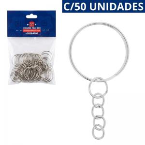 Kit Argola Metal Chaveiro Corrente Fina Niquelada 50 Unidades Atacado