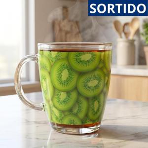 Caneca de Vidro Decorada Estampa Frutas Coloridas 380Ml na Caixa