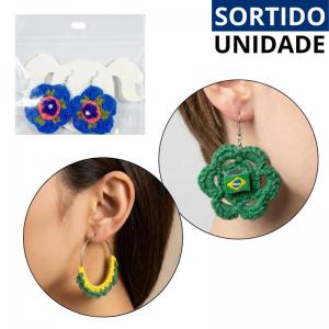 Conjunto Colar Brincos Feminino Strass Aço Inox Prata Crochê Brasil