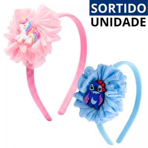 Tiara Infantil Frufru Personagens Sortidos Acessório Cabelo Menina Colorida Festa
