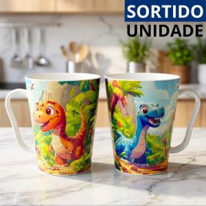 Caneca Plástica Cônica Infantil Dinossauro Baby 430Ml Resistente Lanche Escolar