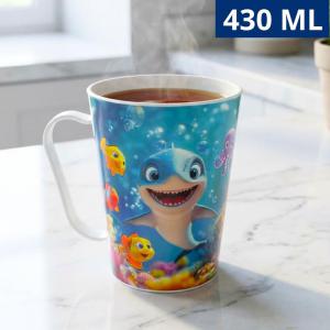 Caneca Plástica Cônica Estampa Tubarão 430Ml Decorativa Oceano Presente